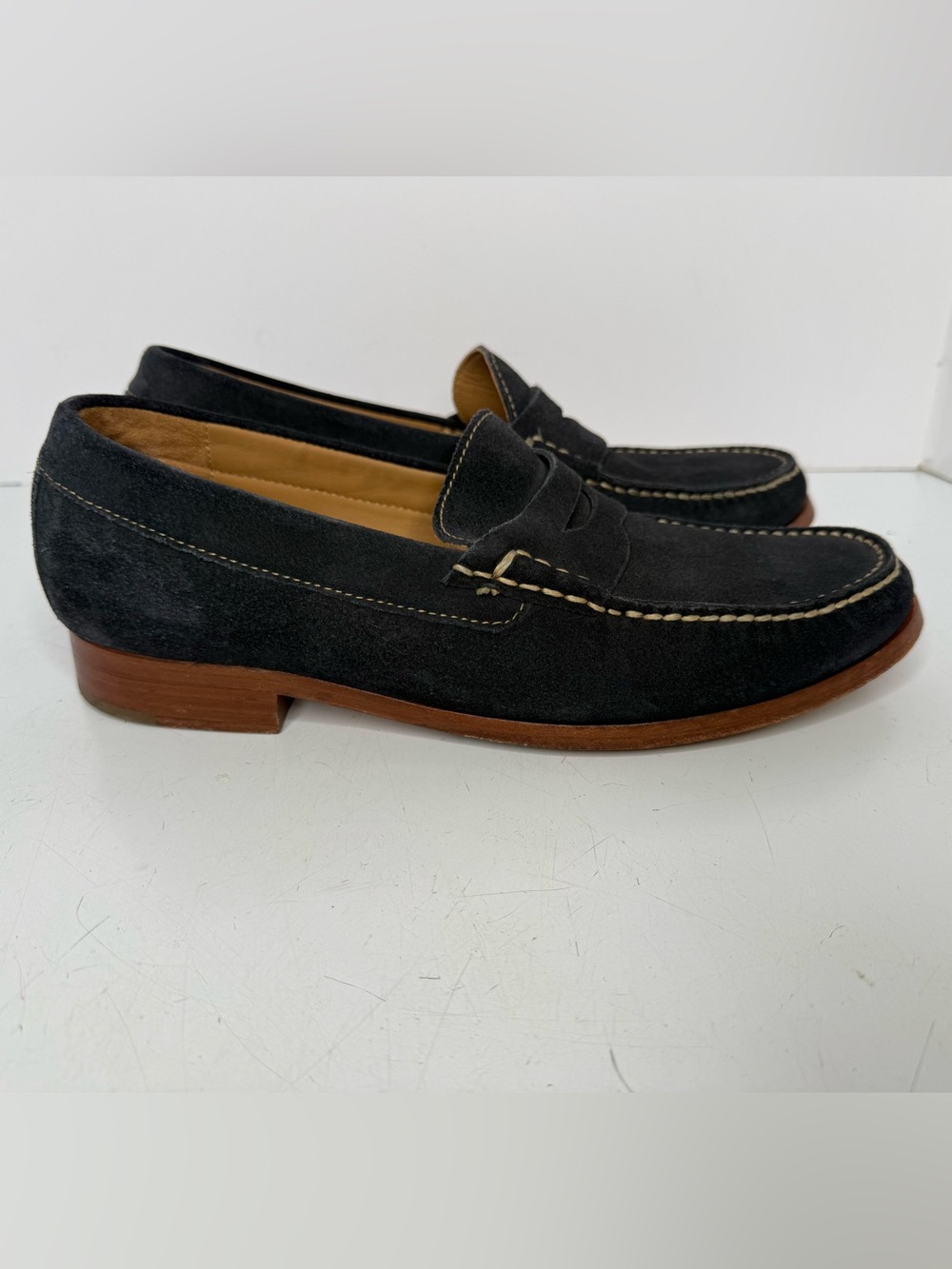 Johnston And Murphy Sheepskin Lined Navy Blue Suede Men’s 8.5 Med Loafers